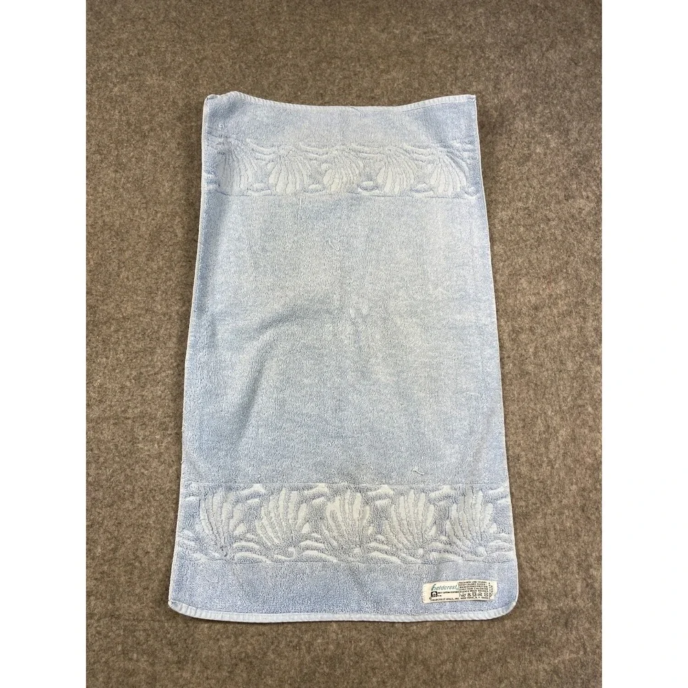 Vintage Light Blue Hand Towels Set of 2 Cotton Shell Border USA Made 27